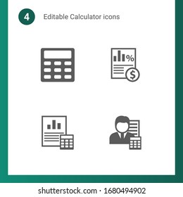 4 calculator filled icons set isolated on . Icons set with Calculator, Taxes, Balance Sheet, Accountant icons.