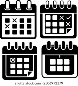 4 Calendar icon set. Calender symbol. calendar vector icon. Line and glyph calendar set. Month cal. Deadline, calendar notification, reminder organizer.