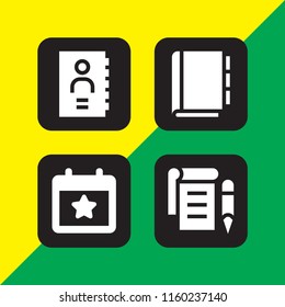 4 calendar icons in vector set. address book, notepad, election event on a calendar with star symbol and agenda illustration for web and graphic design