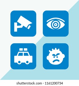4 camera icons in vector set. security camera, focus, patrol and angry illustration for web and graphic design