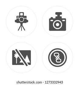 4 Camera Stand, Landscape, Compact Camera, Focus modern icons on round shapes, vector illustration, eps10, trendy icon set.