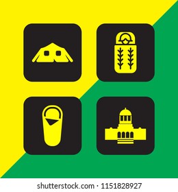 4 camp icons in vector set. military strategy, camping and sleeping bag illustration for web and graphic design