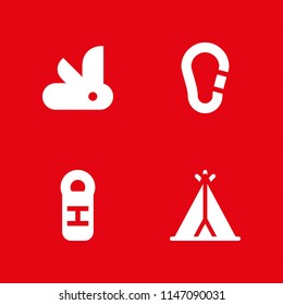 4 camping icon set with camp, carabiner and  knife vector illustration for graphic design and web