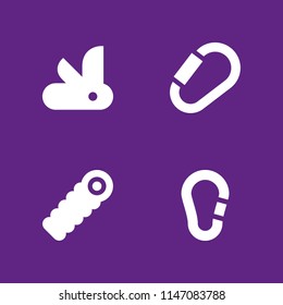 4 camping icon set with knife, sleeping bag and carabiner vector illustration for graphic design and web