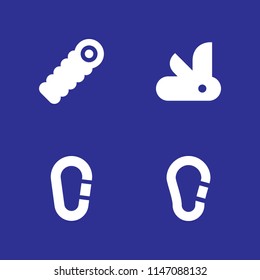 4 camping icon set with sleeping bag, carabiner and knife vector illustration for graphic design and web