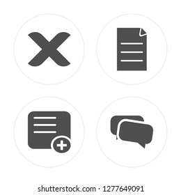 4 Cancel, Add, File, Speech bubble modern icons on round shapes, vector illustration, eps10, trendy icon set.