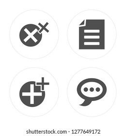 4 Cancel, Add, File, Speech bubble modern icons on round shapes, vector illustration, eps10, trendy icon set.