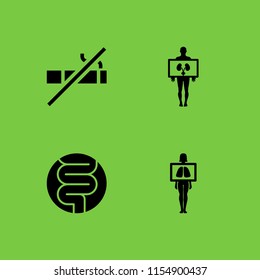 4 cancer icons in vector set. no smoking, lung and intestine illustration for web and graphic design