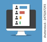 4 candidate online voting exit poll results displayed on computer screen, electronic electoral internet system, flat style vector illustration