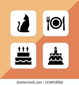 4 candle icons in vector set. dinner, halloween black cat, birthday cake and happy birthday illustration for web and graphic design