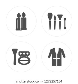 4 Candles, Blush, Brushes, Bathrobe modern icons on round shapes, vector illustration, eps10, trendy icon set.