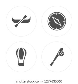 4 Canoe, Hot air balloon, Compass, Baseball modern icons on round shapes, vector illustration, eps10, trendy icon set.