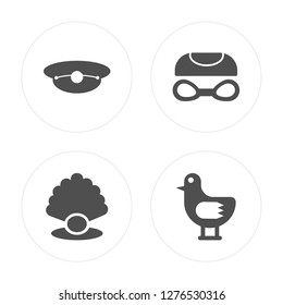 4 Captain, Pearl, Swimming Glasses, Seagull modern icons on round shapes, vector illustration, eps10, trendy icon set.