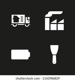 4 car icon set with scraper, moving truck and factory vector illustration for graphic design and web