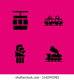 4 car icon set with train, keys and tram vector illustration for graphic design and web