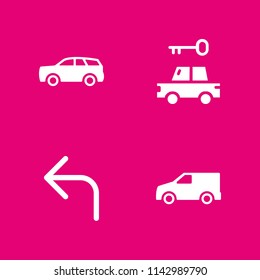 4 car icon set with van, turn left and car vector illustration for graphic design and web