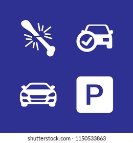 4 car icons in vector set. sedan car front, broke, parking sign and automobile illustration for web and graphic design