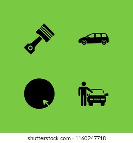 4 car icons in vector set. internet, piston, minivan and salesman illustration for web and graphic design