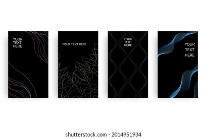 4 card designs with abstract backgrounds, chic black background