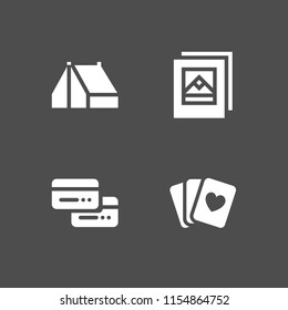 4 card icons in vector set. poker cards, pay, tent and photo illustration for web and graphic design