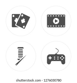 4 Card, Knitting, Movie, Game controller modern icons on round shapes, vector illustration, eps10, trendy icon set.