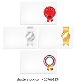 4 Cards With Badges, Isolated On White Background, Vector Illustration