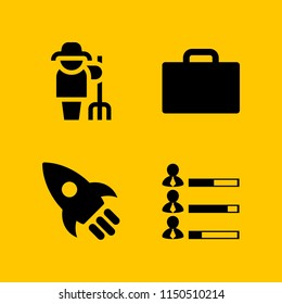 4 career icons in vector set. professions and jobs, rocket, human resources data of job performance and briefcase illustration for web and graphic design