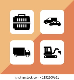 4 cargo icons in vector set. transport, van, delivery truck and carrier illustration for web and graphic design