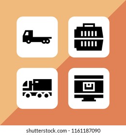 4 cargo icons in vector set. carrier, shipping and delivery and truck illustration for web and graphic design