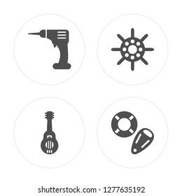 4 Carpenter, Musician, Sailor, Rescuer modern icons on round shapes, vector illustration, eps10, trendy icon set.