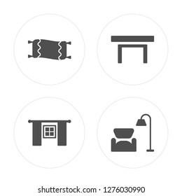 4 Carpet, Window, Table, Living room modern icons on round shapes, vector illustration, eps10, trendy icon set.