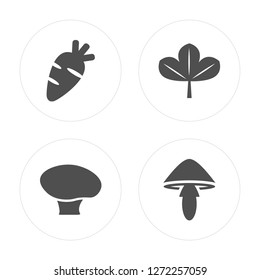 4 Carrot, Mushroom, Leaf, Mushroom modern icons on round shapes, vector illustration, eps10, trendy icon set.