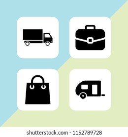 4 carry icons in vector set. van, bag, delivery truck and shopping bag illustration for web and graphic design