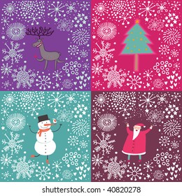 4 cartoon Christmas and New Year backgrounds