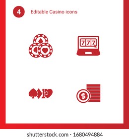 4 casino filled icons set isolated on . Icons set with Casino, online casino, gambling, bet icons.