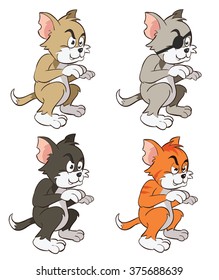 4 Cat Set - Brown, Grey, Black and Orange Kitten Cartoon Vector