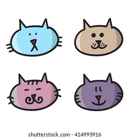 4 cats vector illustration icons