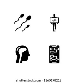 4 cell icons in vector set. biology, ui, spermatozoon and dna illustration for web and graphic design