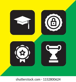 4 ceremony icons in vector set. graduation cap, trophy and medal illustration for web and graphic design