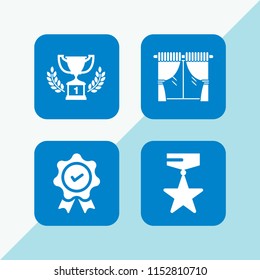 4 ceremony icons in vector set. medal, first prize trophy and curtain illustration for web and graphic design