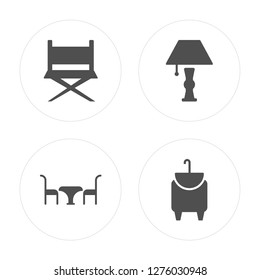 4 Chair, Table with chair, Lamp, Kitchen sink modern icons on round shapes, vector illustration, eps10, trendy icon set.