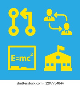 4 chalkboard icons with connection of circles line and arrow and physics formula in this set