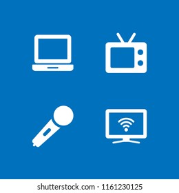 4 channel icons in vector set. laptop icon, smart tv, karaoke microphone icon and television illustration for web and graphic design