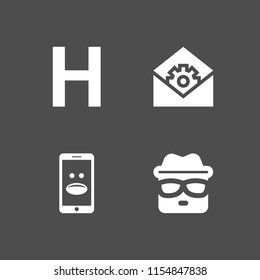 4 character icons in vector set. smartphone with emoticon, letter, heisenberg and huge illustration for web and graphic design