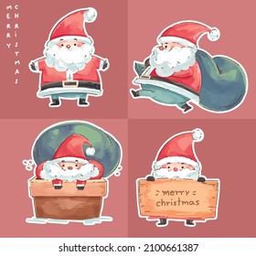4 character set santa cutie for new year christmas day draw art water color sticker cute merry christmas hny happy new year , character doll minimal 03