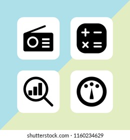4 chart icons in vector set. radio, business and finance, dashboard and analytics illustration for web and graphic design