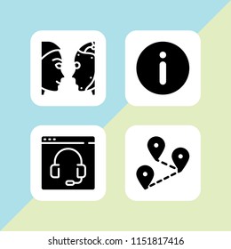 4 chat icons in vector set. info, video chat, distance and turing test illustration for web and graphic design