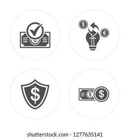 4 Check, Shield, Payment method, Money modern icons on round shapes, vector illustration, eps10, trendy icon set.