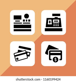 4 checkout icons in vector set. credit card, credit cards payment and cashier illustration for web and graphic design