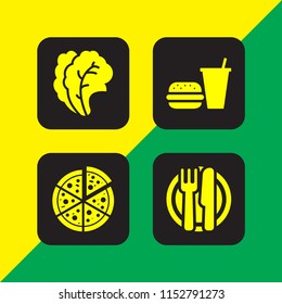 4 cheese icons in vector set. lunch, pizza, burger and salad illustration for web and graphic design